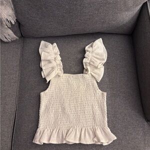 White Ruffle Sleeve Tank Top